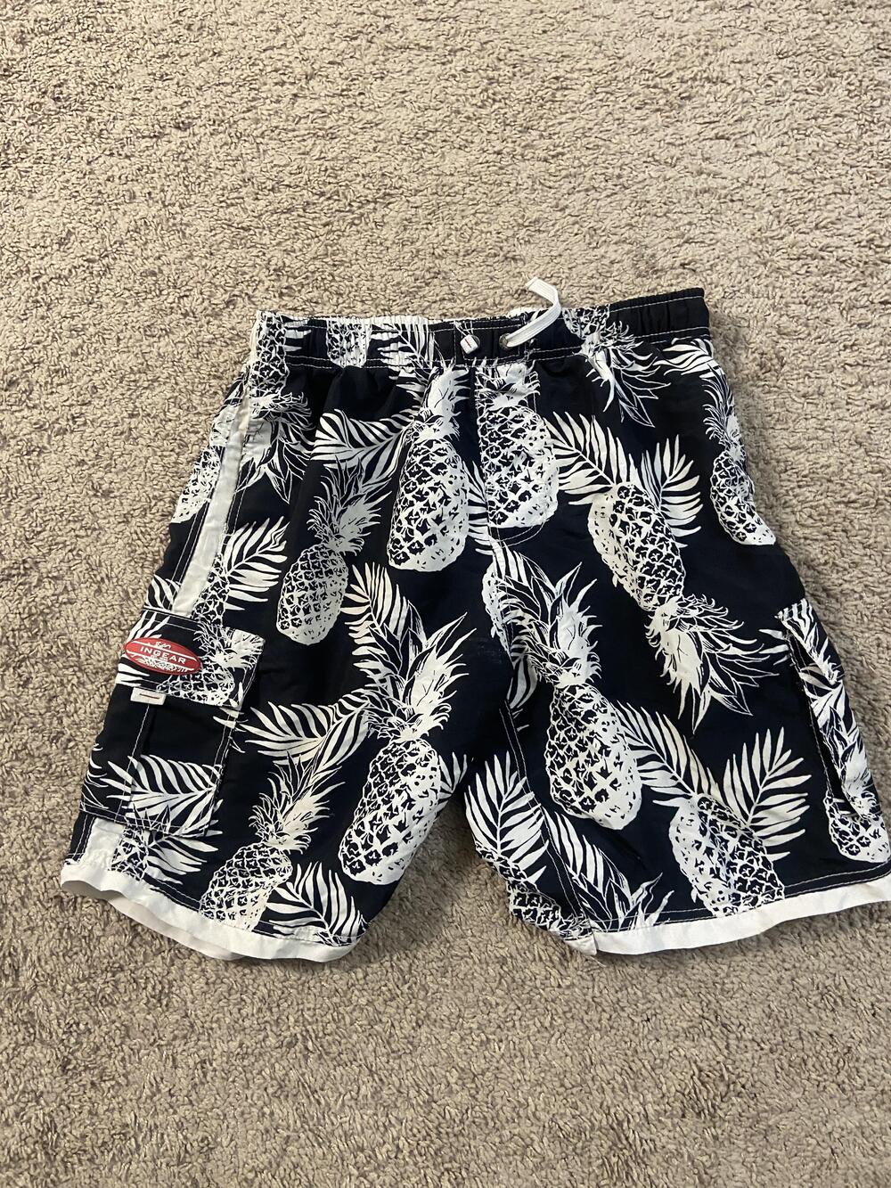 INGEAR Shorts Mens Large Blue Pineapple Swim Trunks Hawaiian Print Beach